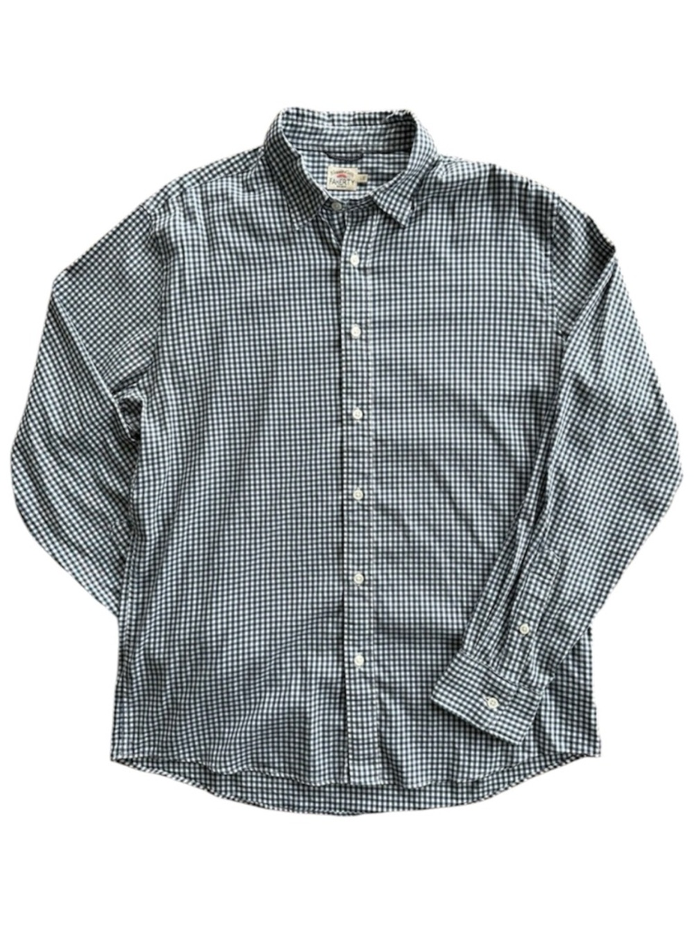 Faherty Navy Blue White Gingham Cotton Blend Button-Down Shirt Casual Work